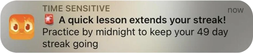 Duolingo notification: A quick lesson extends your streak!